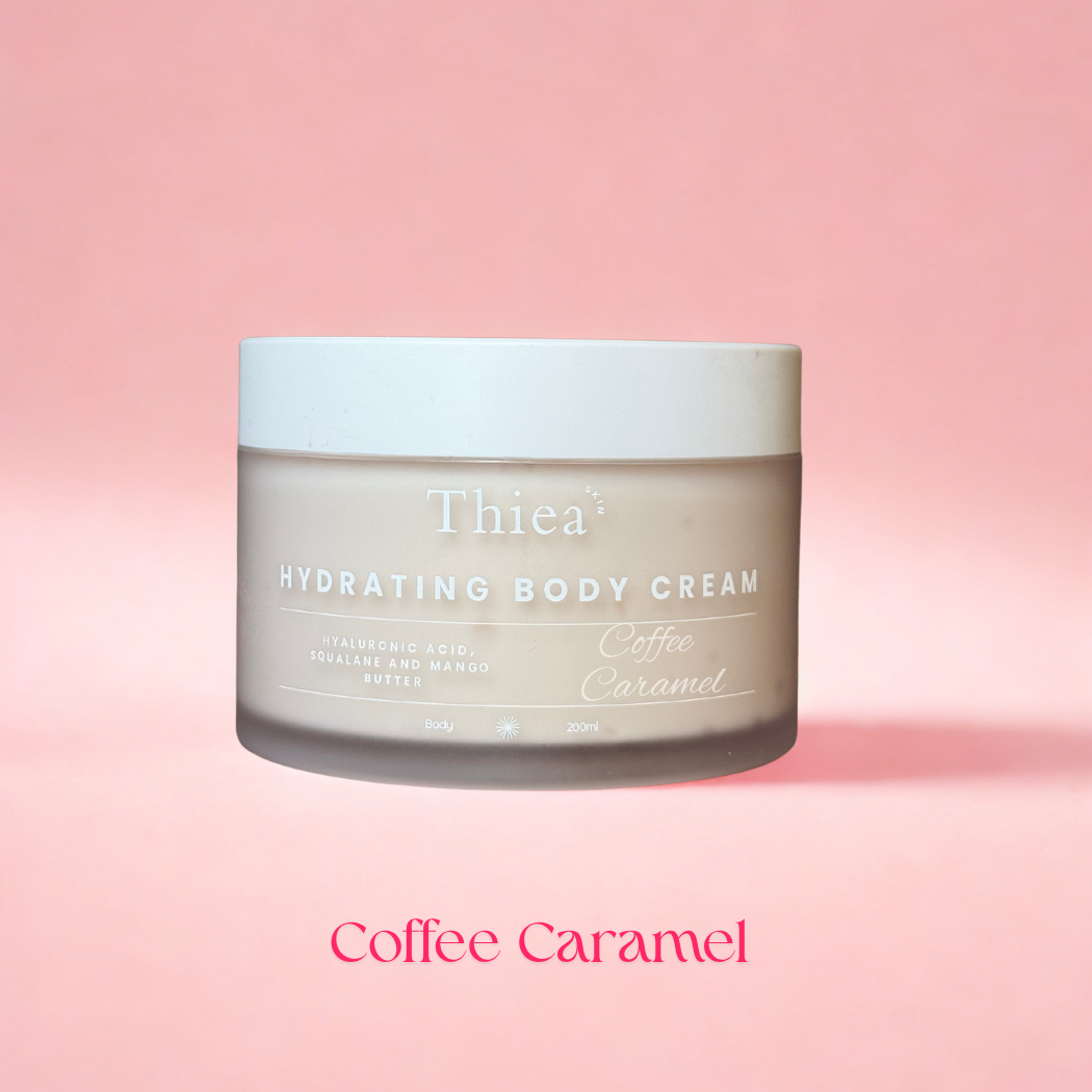 Jar of Thiea Hydrating Body Cream on a pink background
